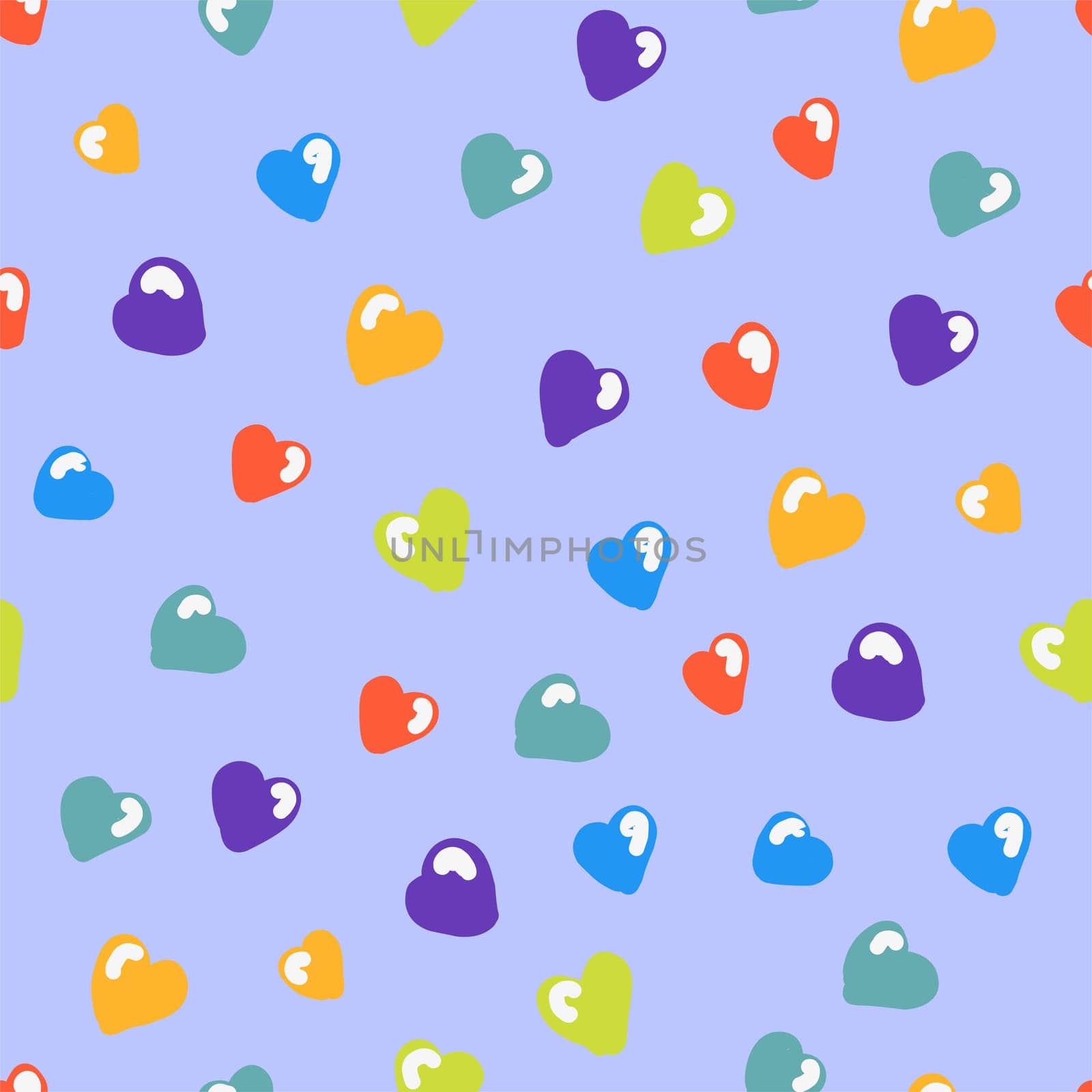 Rainbow hearts, seamless pattern for valentine's day lgbt, cartoon style, cute festive romantic background