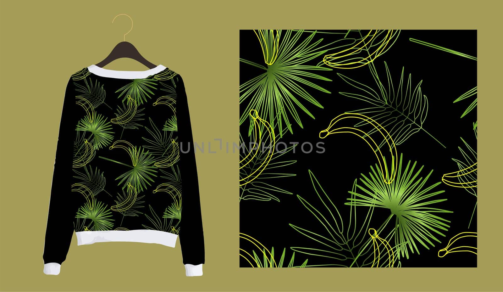 tropical leaves pattern seamless. Trending palm leaves on a dark background.