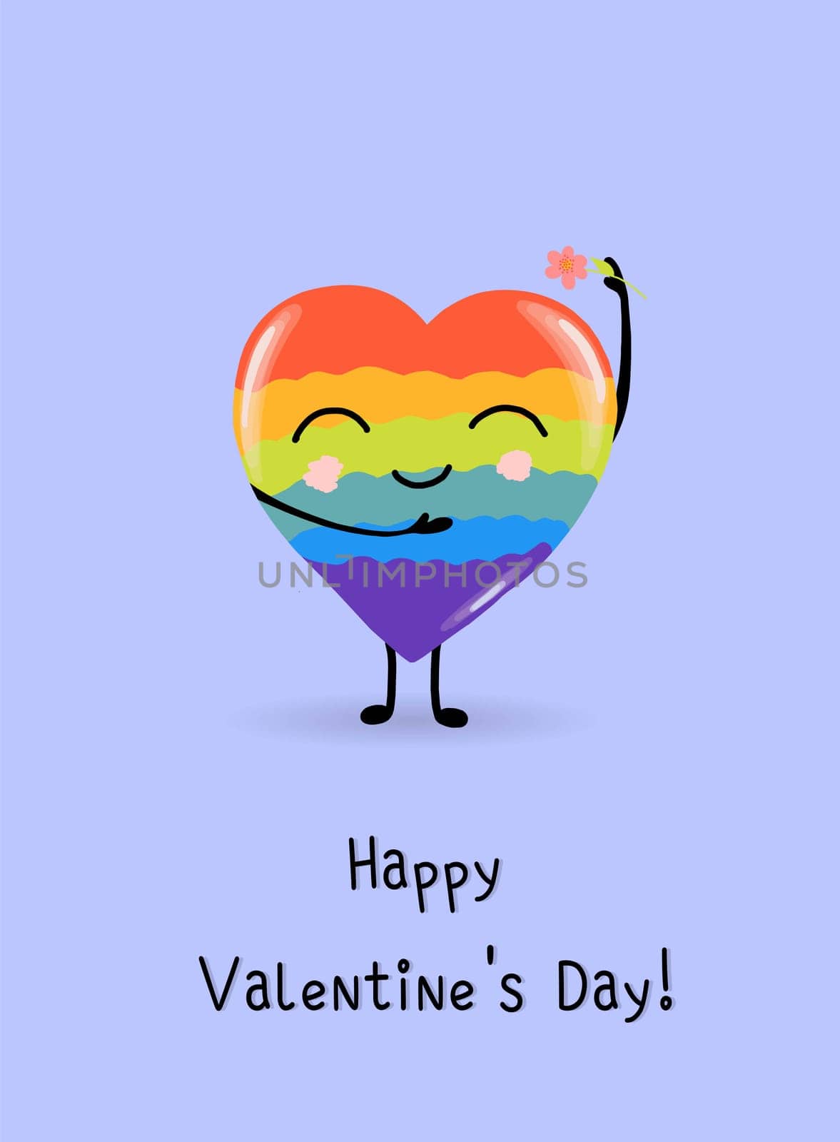rainbow hearts, greeting card or banner for valentines day, cartoon style, cute holiday romantic poster.heart character