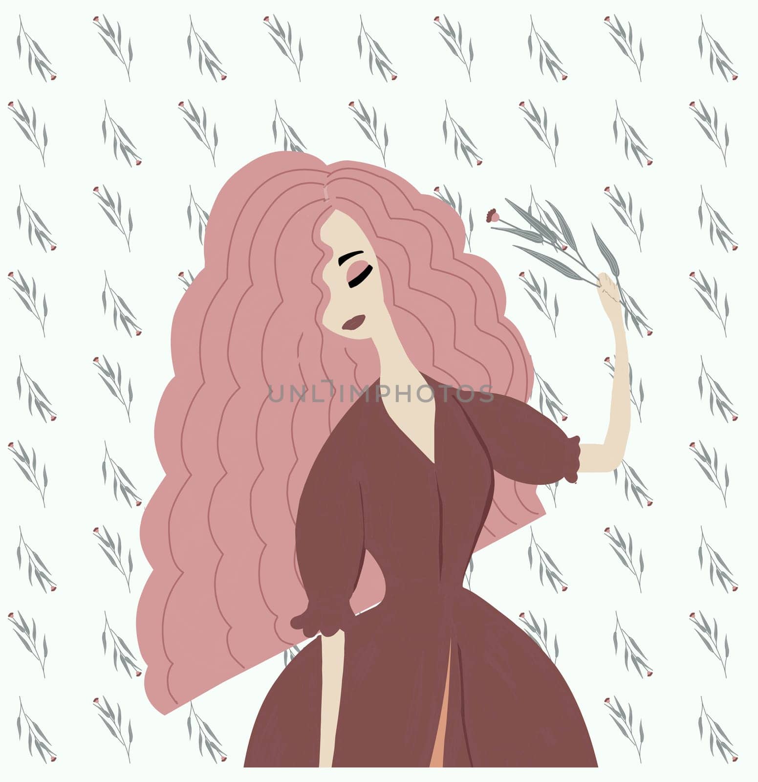 Fashionable trend illustration. drawing portrait of a woman. Wavy curly hair. Avatar.