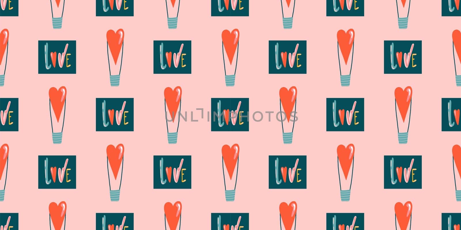 Seamless romantic pattern with handmade red hearts. Colorful doodle hearts on a dark background. Template ready for design, postcard, print, poster, party, Valentine's Day, vintage textile. Vector.