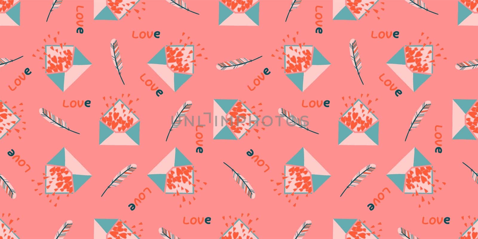 A poster for lovers. Spring pink seamless pattern. Valentine's day concept.Envelope with hearts. Love message.
