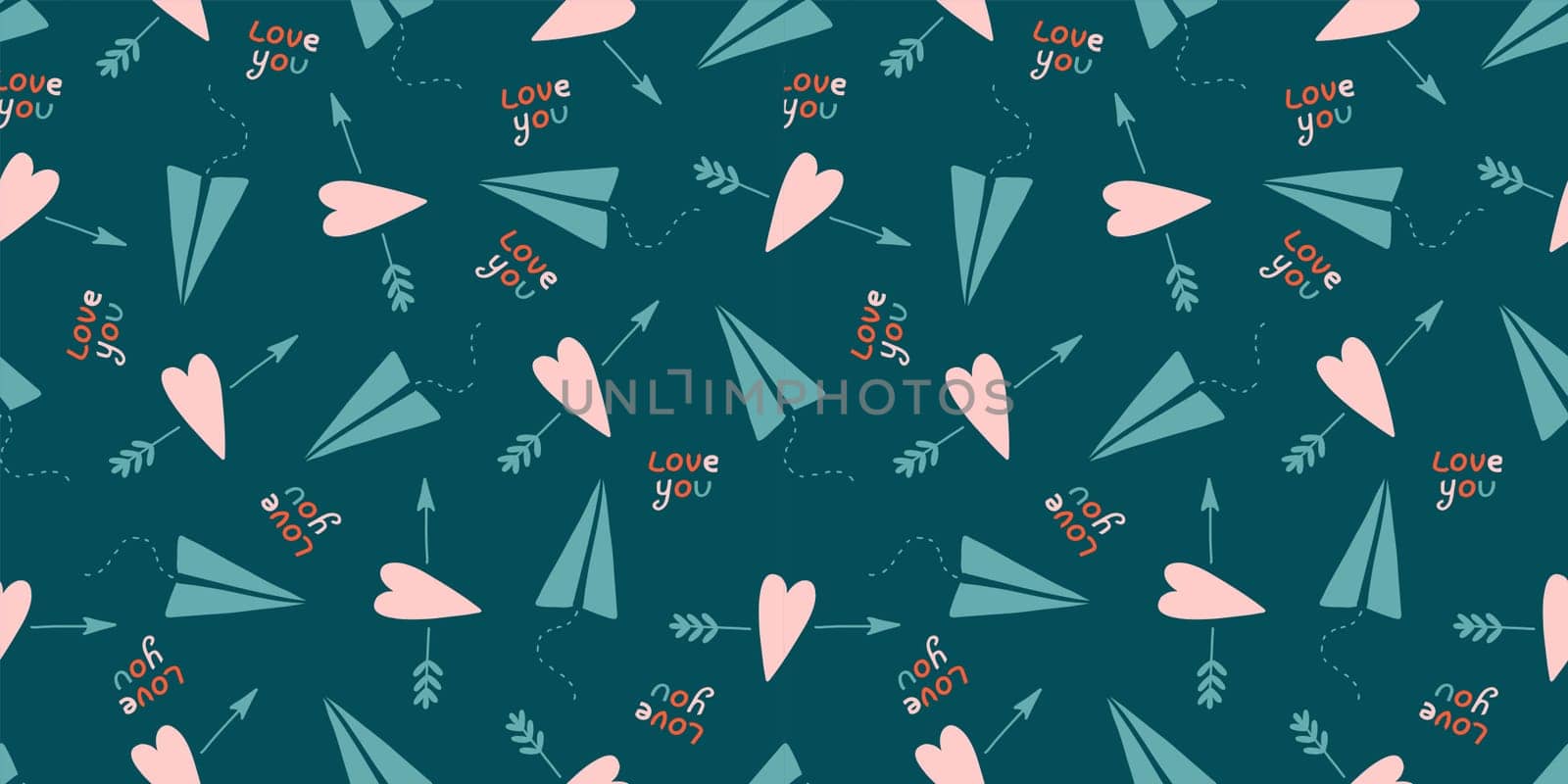 Cute love pattern. Abstract seamless pattern of love. Valentine's Day wrapping paper. Girly repeating background with hearts, stars draw in sketch style. Romantic wallpaper for girls, textiles