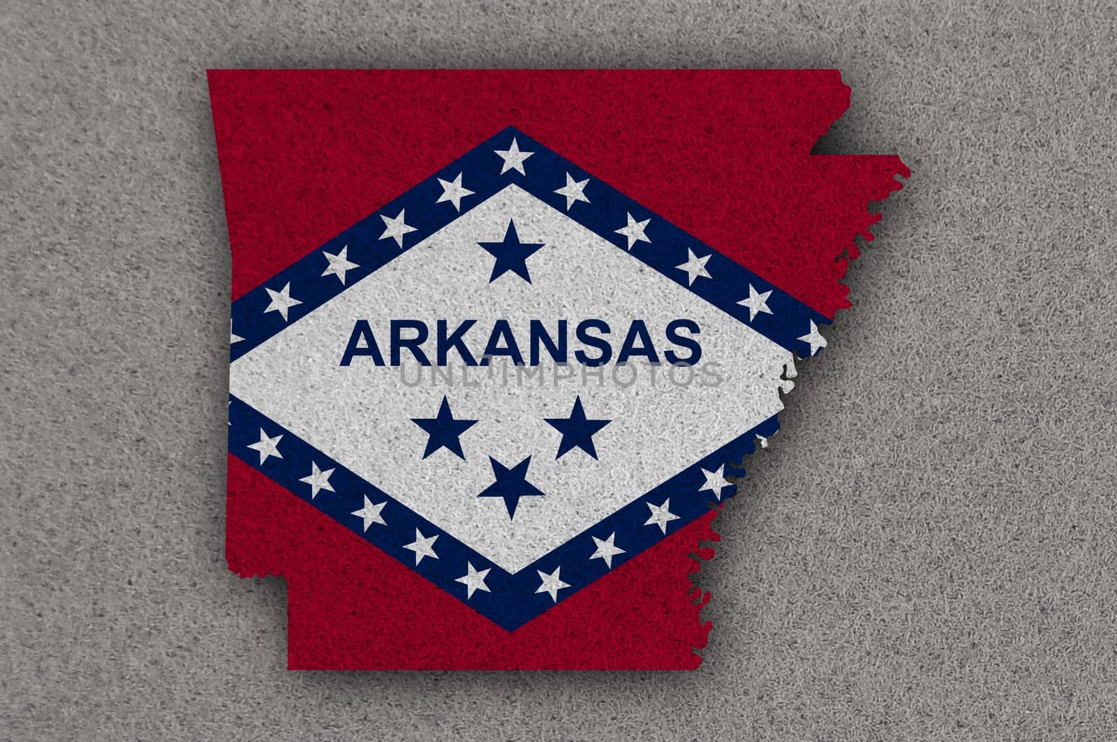 Map and flag of Arkansas on felt