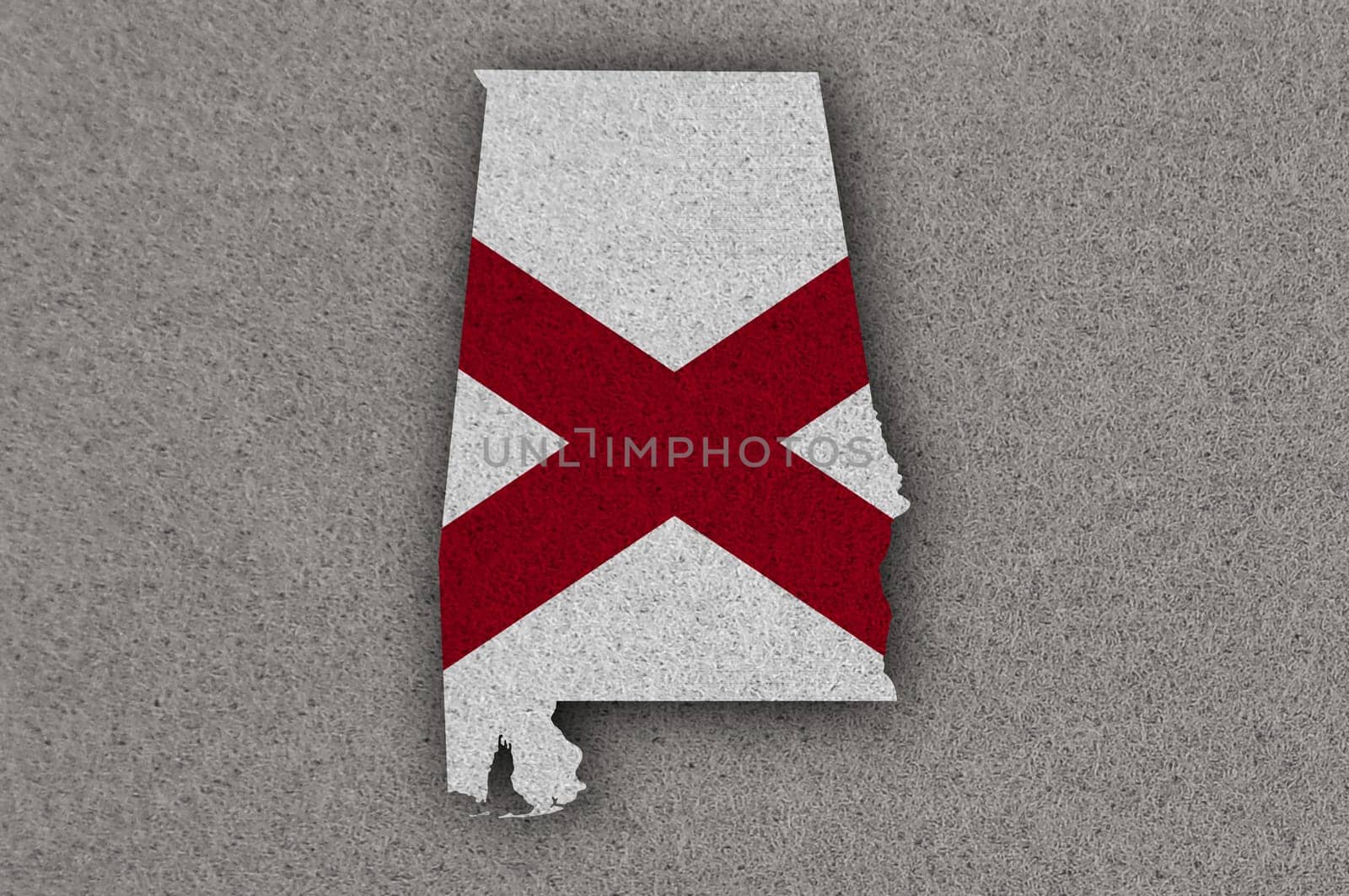 Map and flag of Alabama on felt