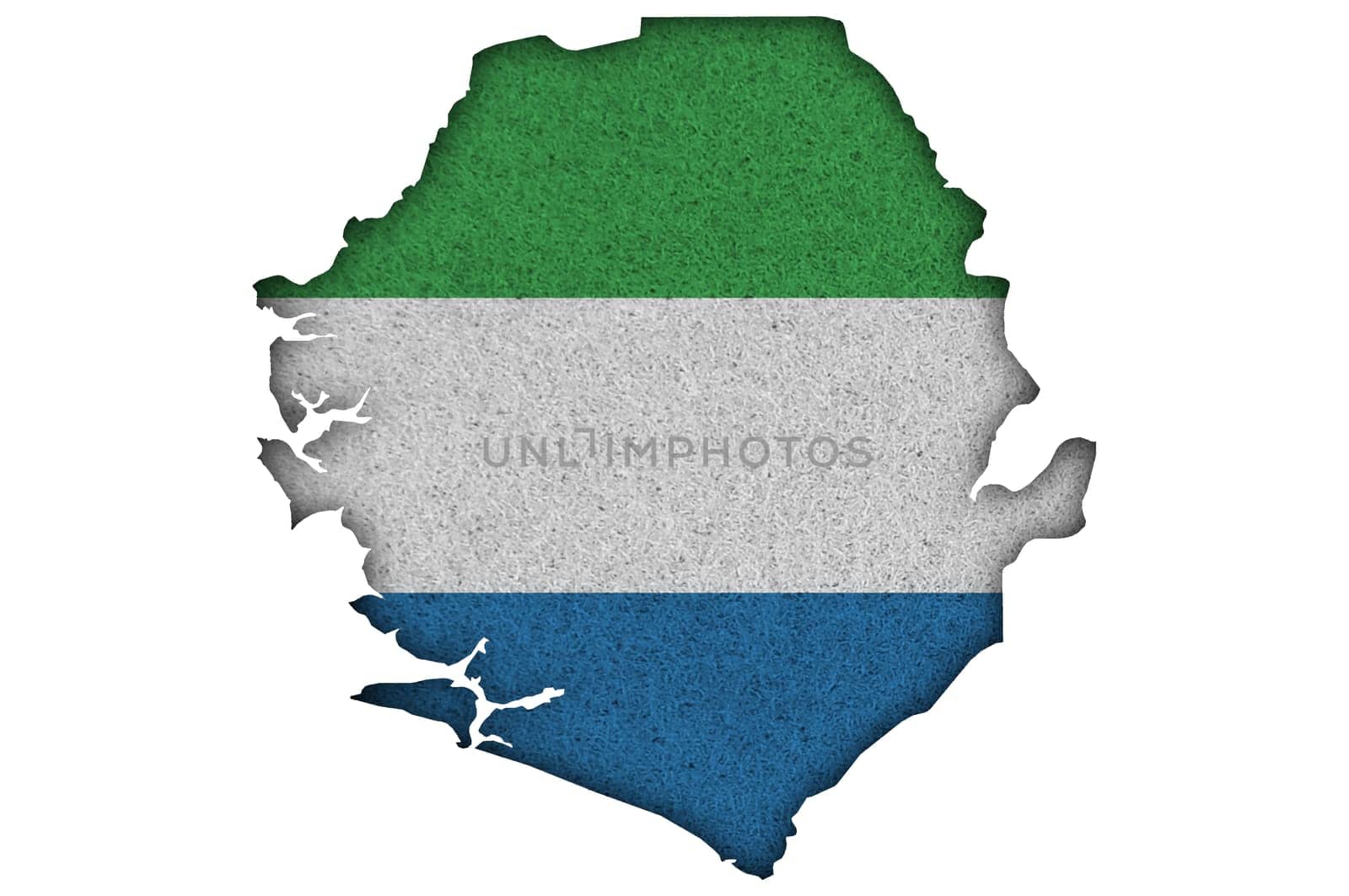 Map and flag of Sierra Leone on felt