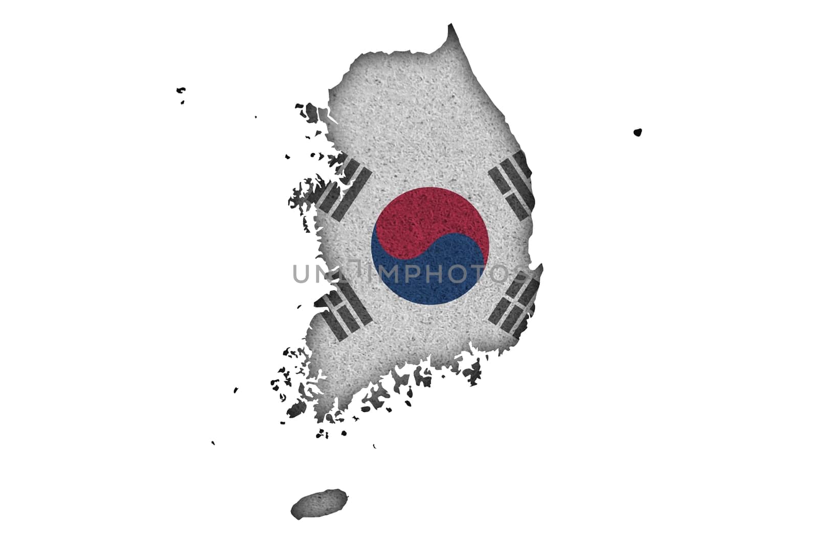 Map and flag of South Korea on felt