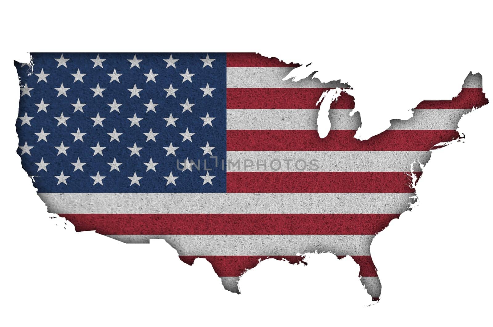 Map and flag of USA on felt