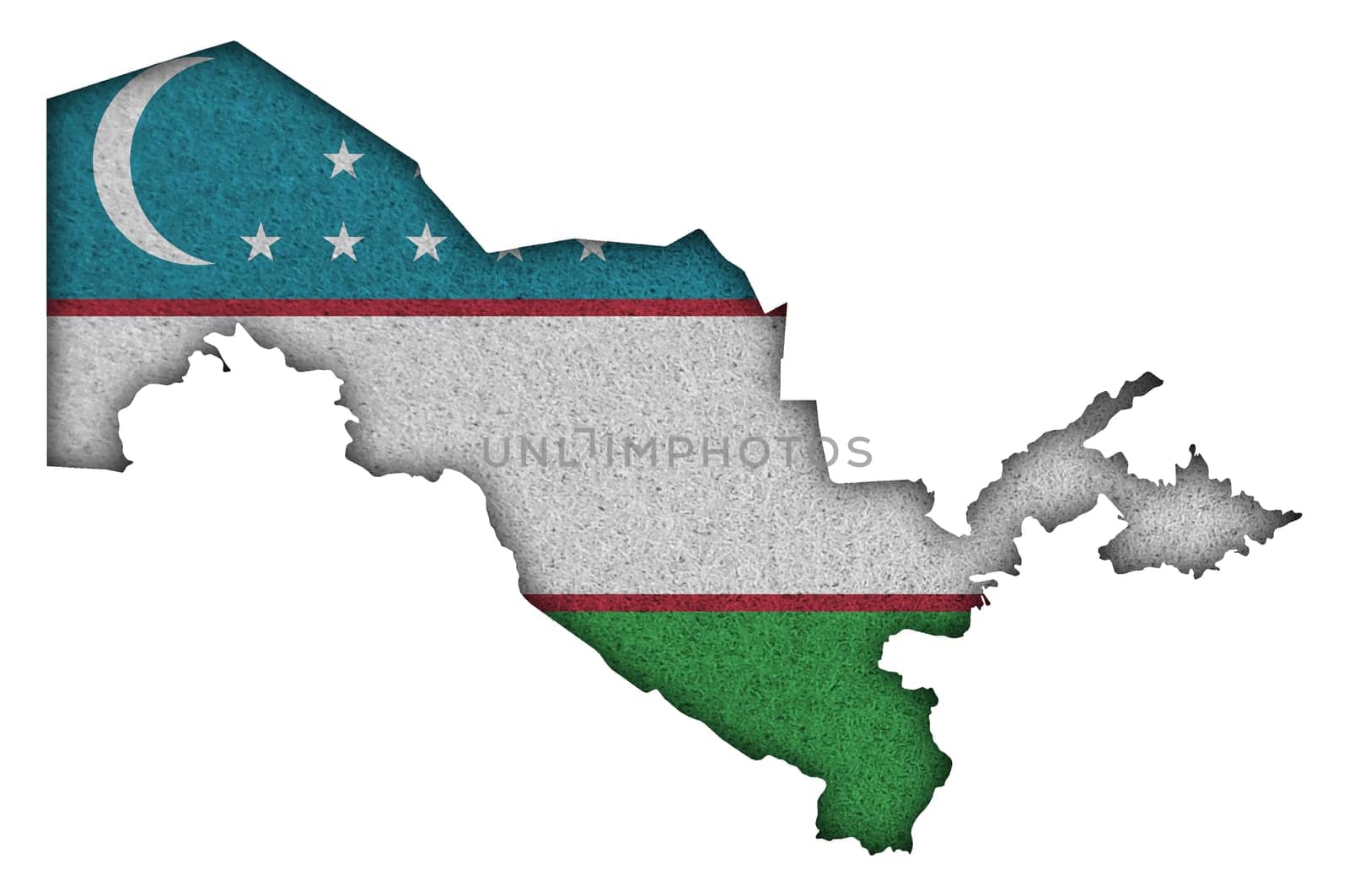 Map and flag of Uzbekistan on felt