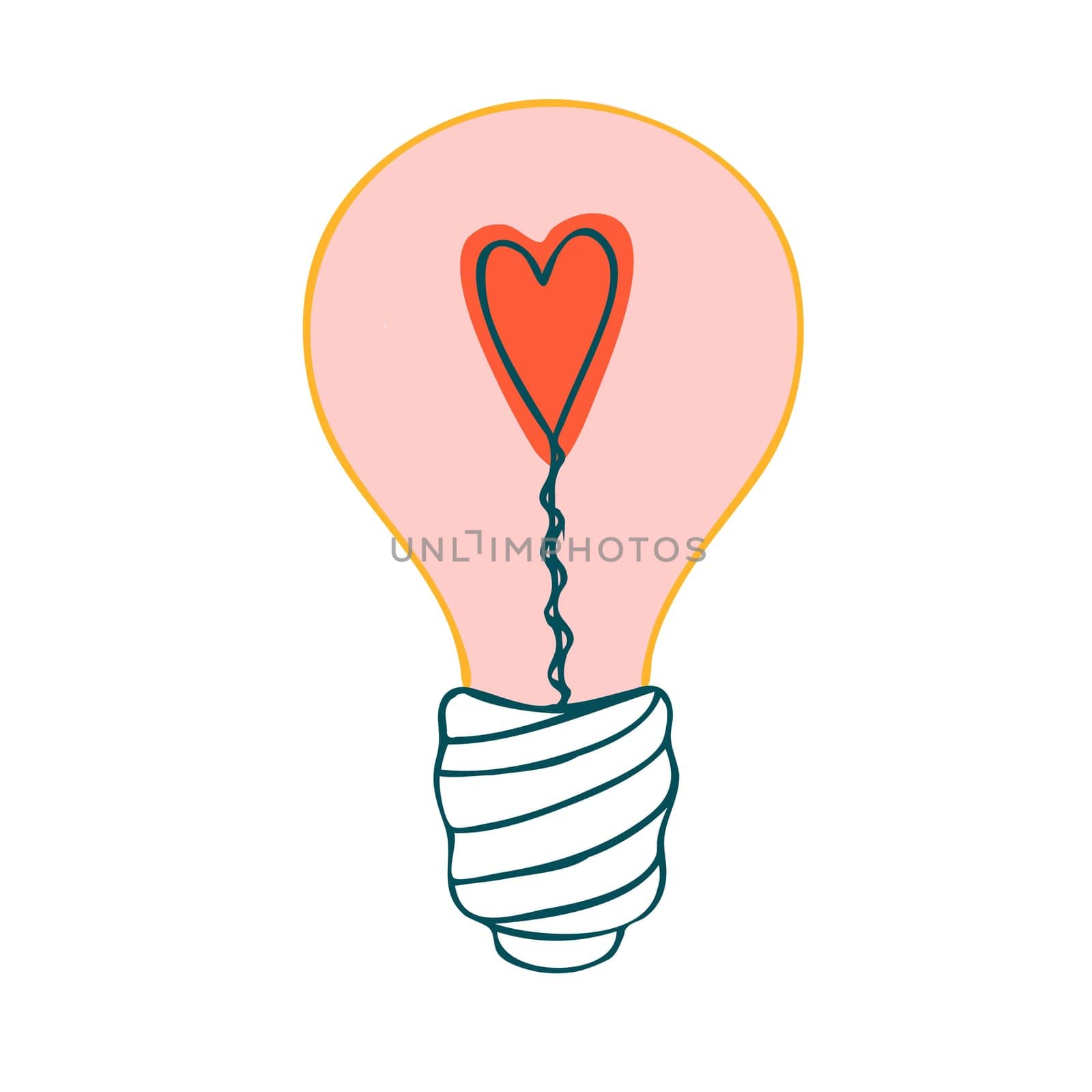 Beautiful invitation card for decorative design. Light bulb with a heart. Greeting card template. Decorative print. Vector sign.
