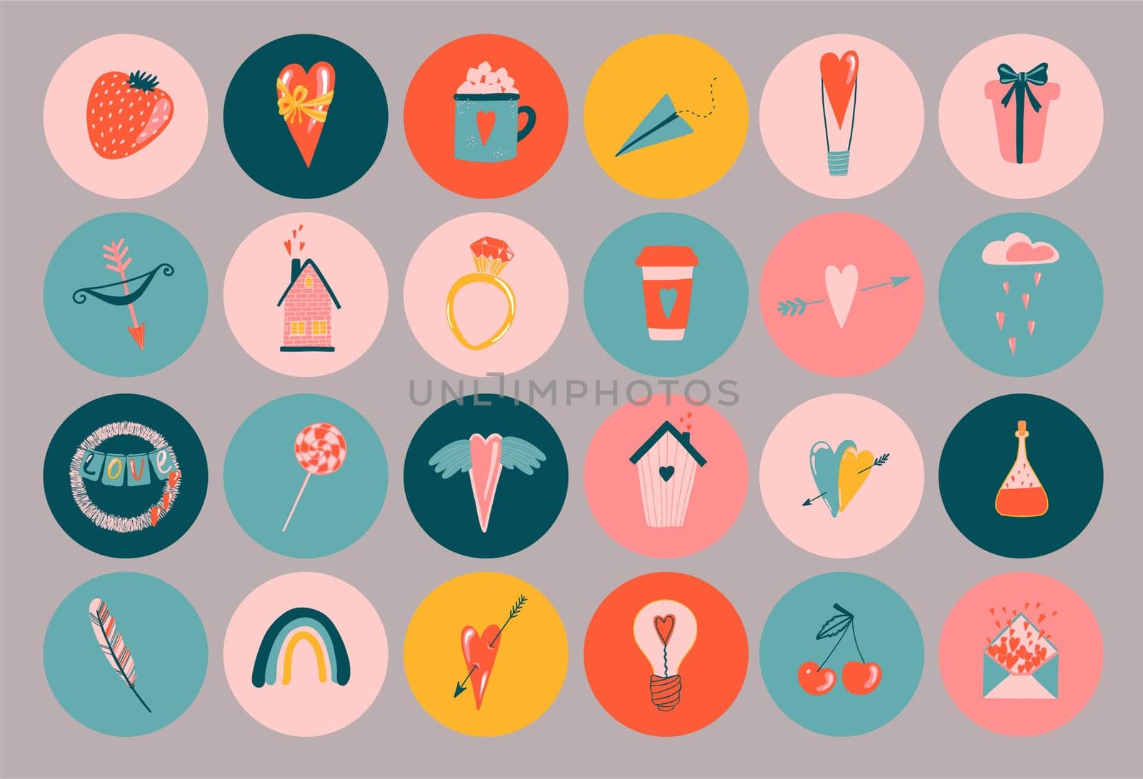 Trendy abstract presentation template with story for marketing design. Digital communication. Social media design concept. Social media network concept. Flat abstract design. hearts and cute objects
