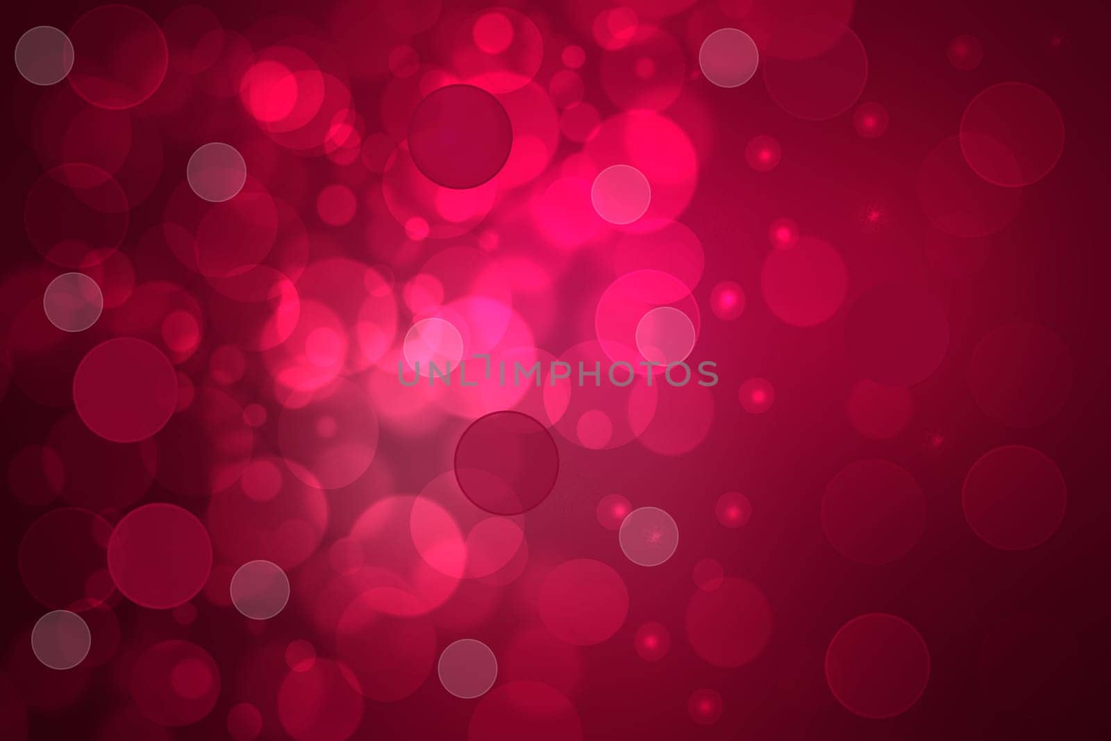 A festive abstract dark red Happy New Year or Christmas texture background and with color blurred bokeh lights and stars. Space for design. Card concept or advertising.