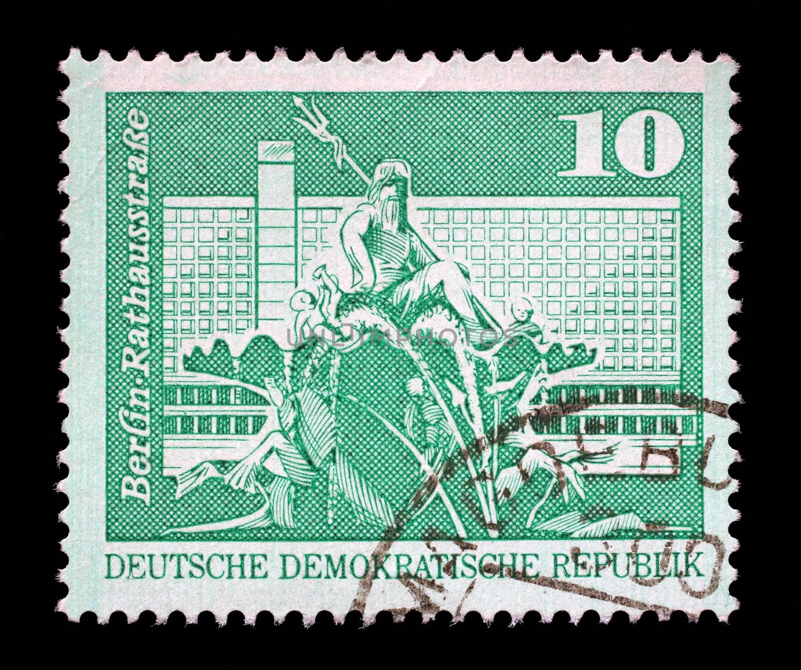 Stamp printed in GDR shows Rathausstrasse in Berlin, circa 1973