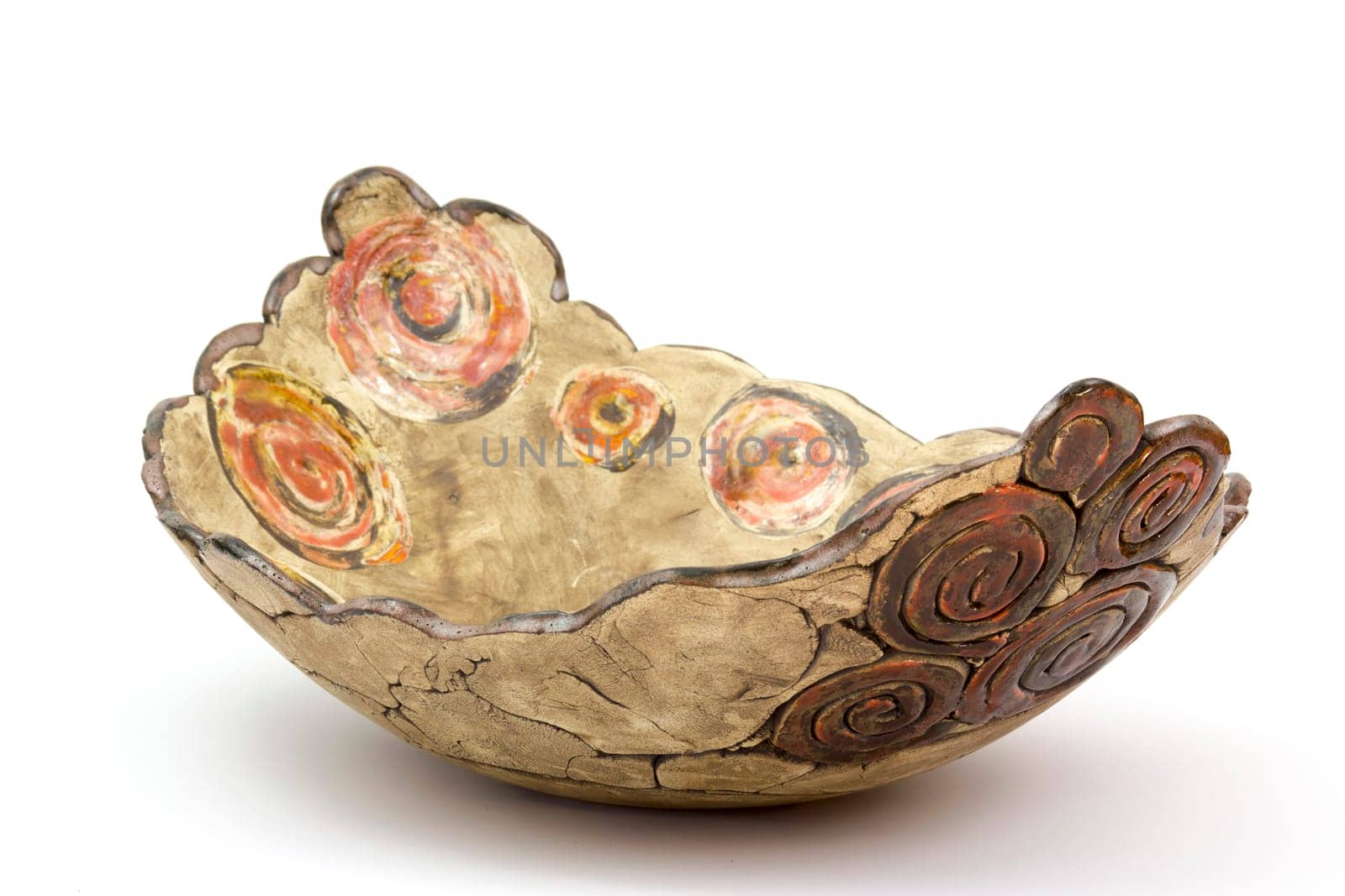 clay bowl on white background - handmade pottery