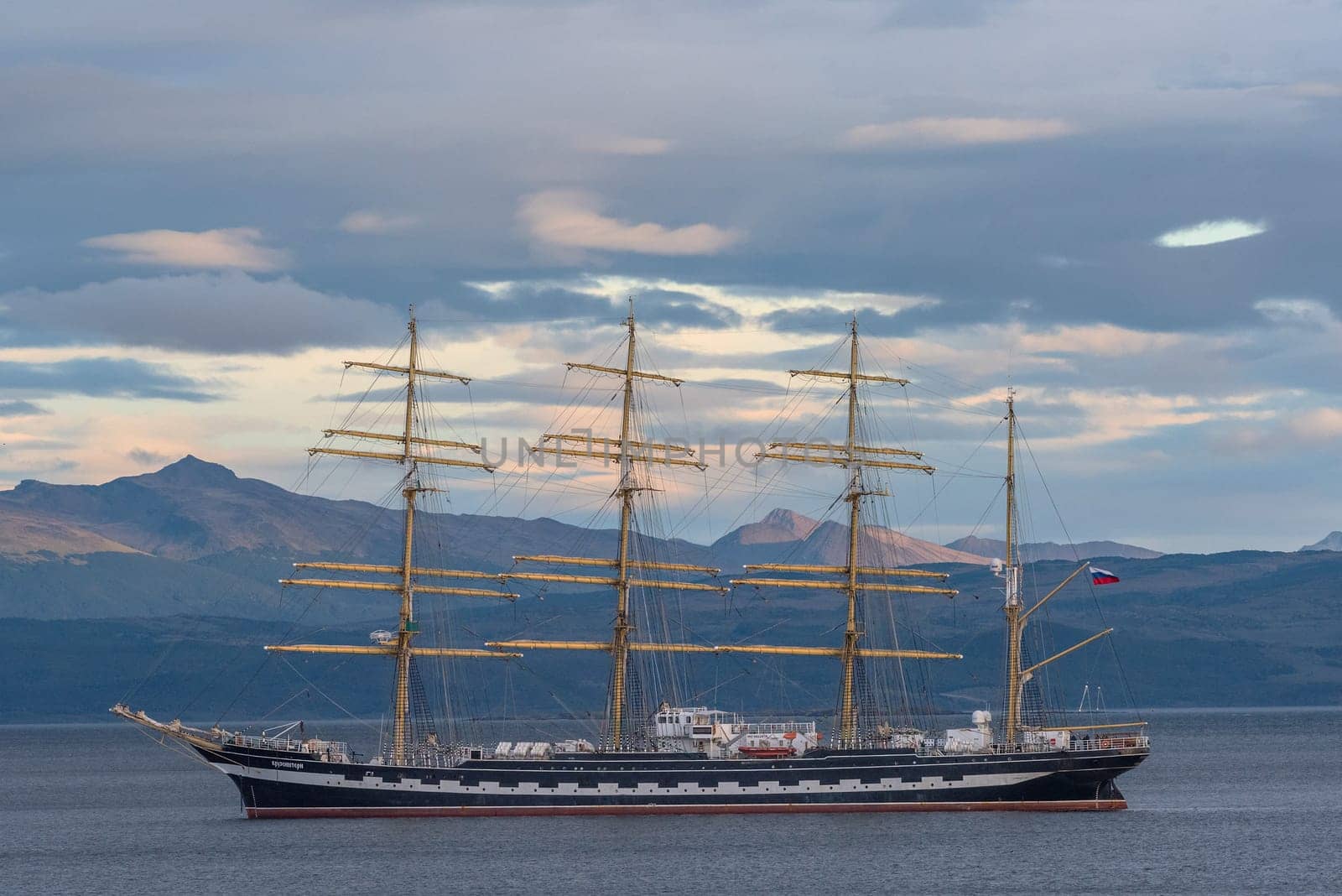 Russian tall ship Pallada in the port of Ushuaia, Argentina