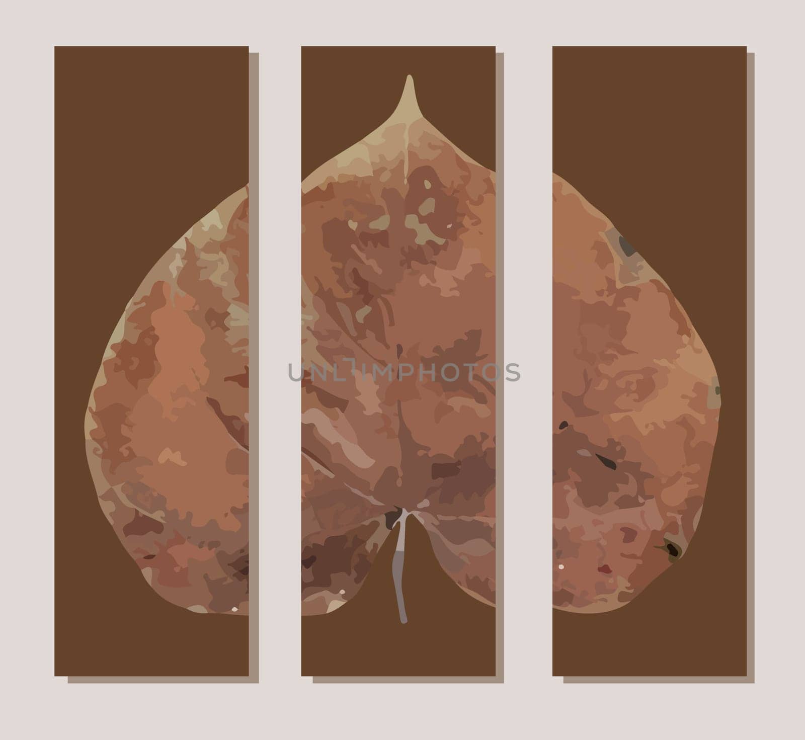 Original interior panel on the wall. Triptych. Autumn leaf. Trend poster.