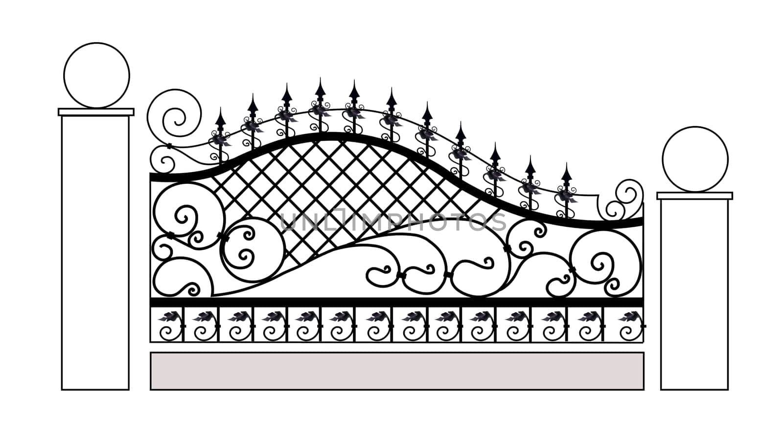 Modern abstract collection with green fence forged sketch on white background. Hand drawn green elements.