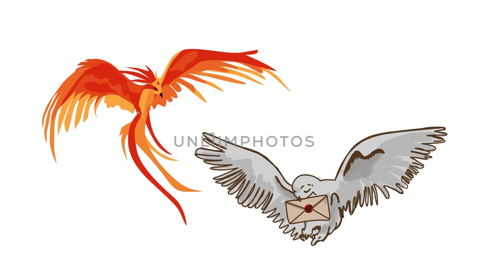 Beautiful cartoon set with colorful owl on light background. Drawing style. Vintage print. Cartoon style.