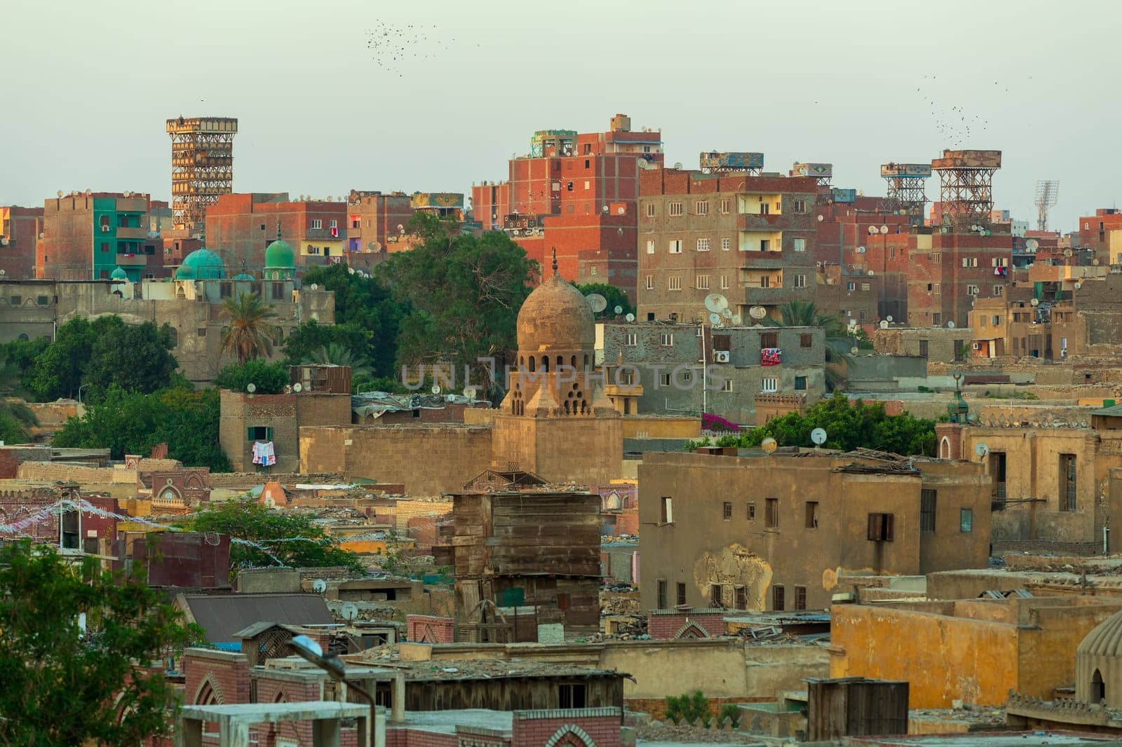 Old part of Cairo, capital of Egypt, panorama of the dead city or city of the dead. Necropolis and old cemetery where they live alive with the dead.
