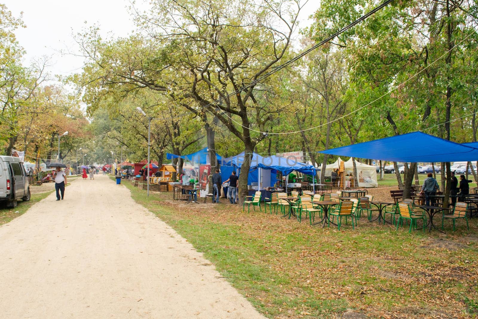 Slavyansk-on-Kuban, Russia - September 14, 2018: Day of the city of Slavyansk-on-Kuban, folk festivities in the city park. Representation of rural settlements in national traditions.