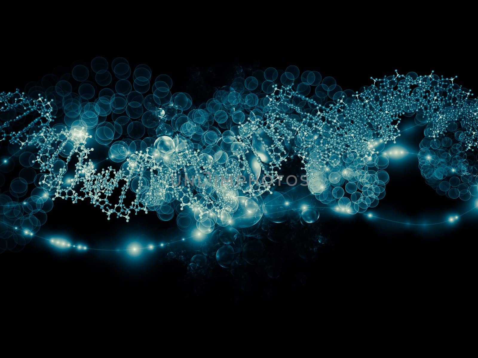 Molecular Dreams series. Composition of conceptual atoms, molecules and fractal elements suitable as a backdrop for the projects on biology, chemistry, technology, science and education