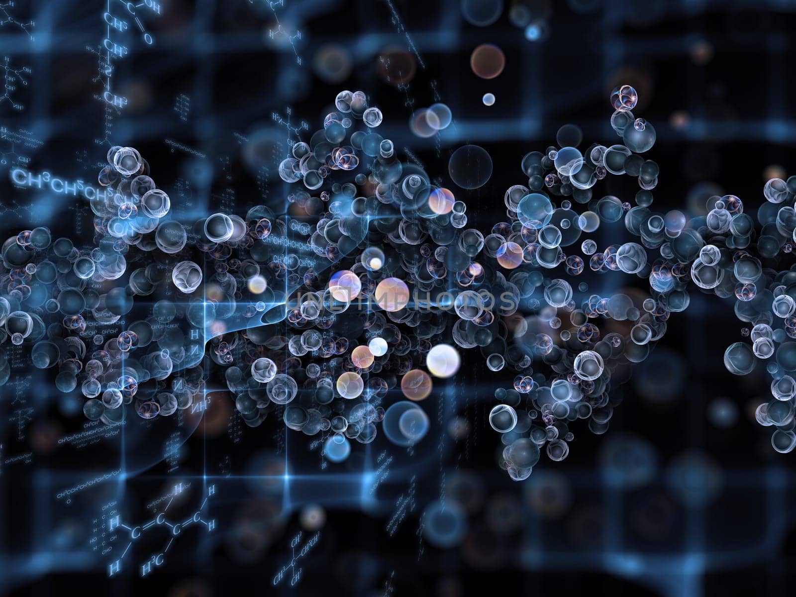 Molecular Dreams series. Background design of conceptual atoms, molecules and fractal elements on the subject of biology, chemistry, technology, science and education