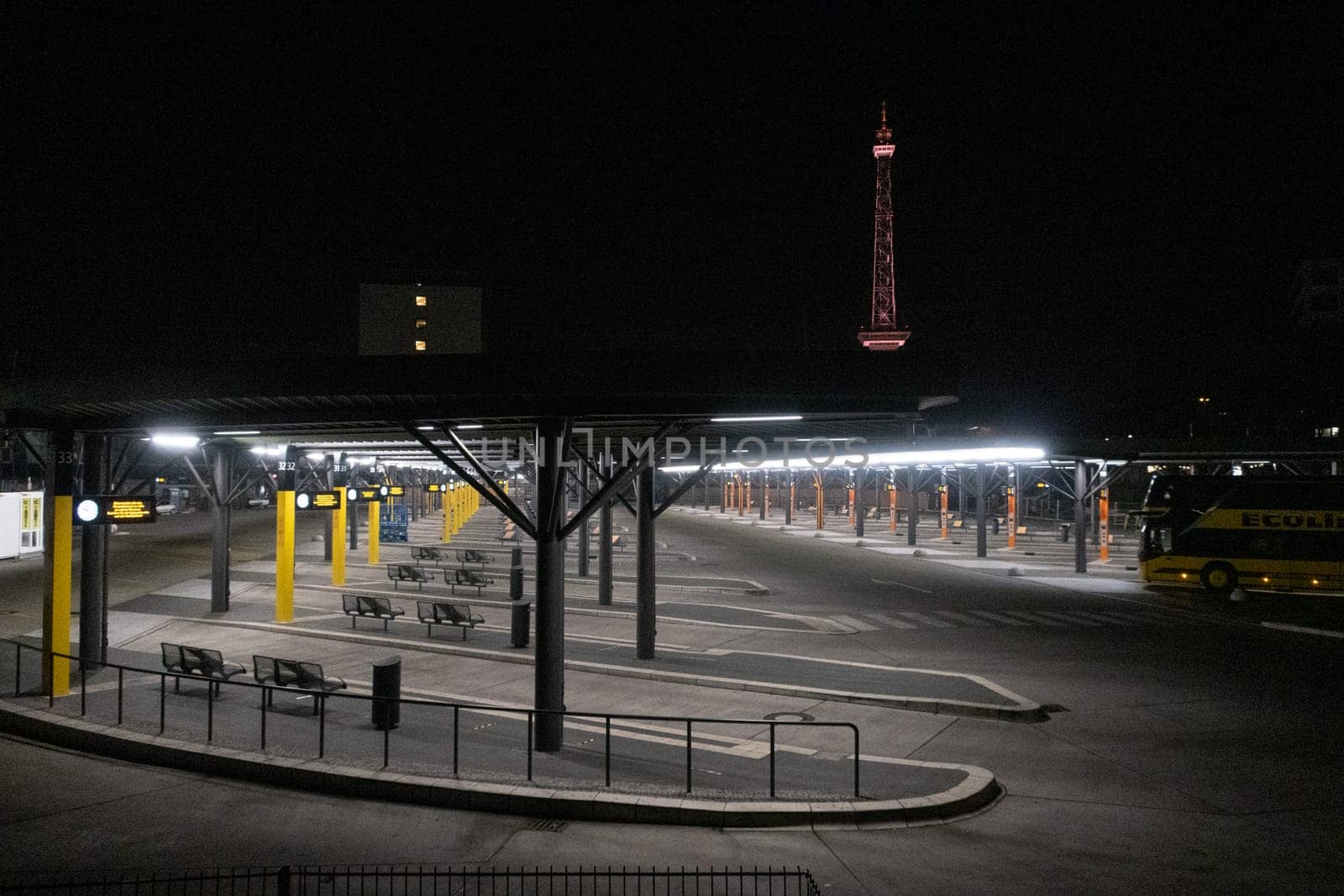 the empty new built central bus station in Berlin because of Corona