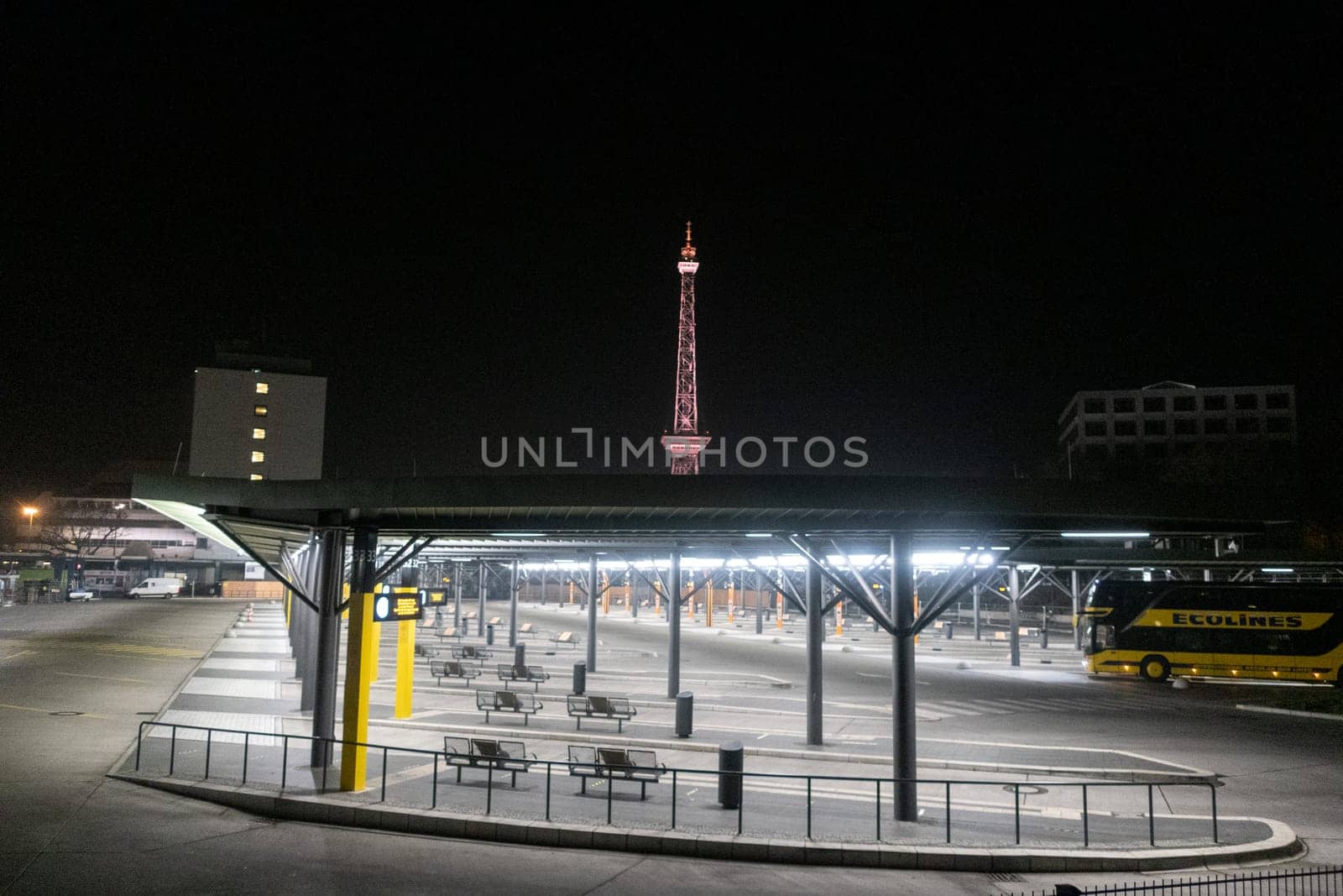 the empty new built central bus station in Berlin because of Corona