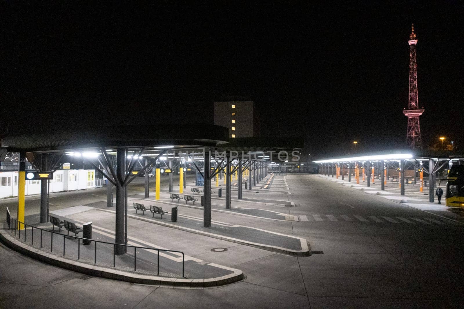 the empty new built central bus station in Berlin because of Corona