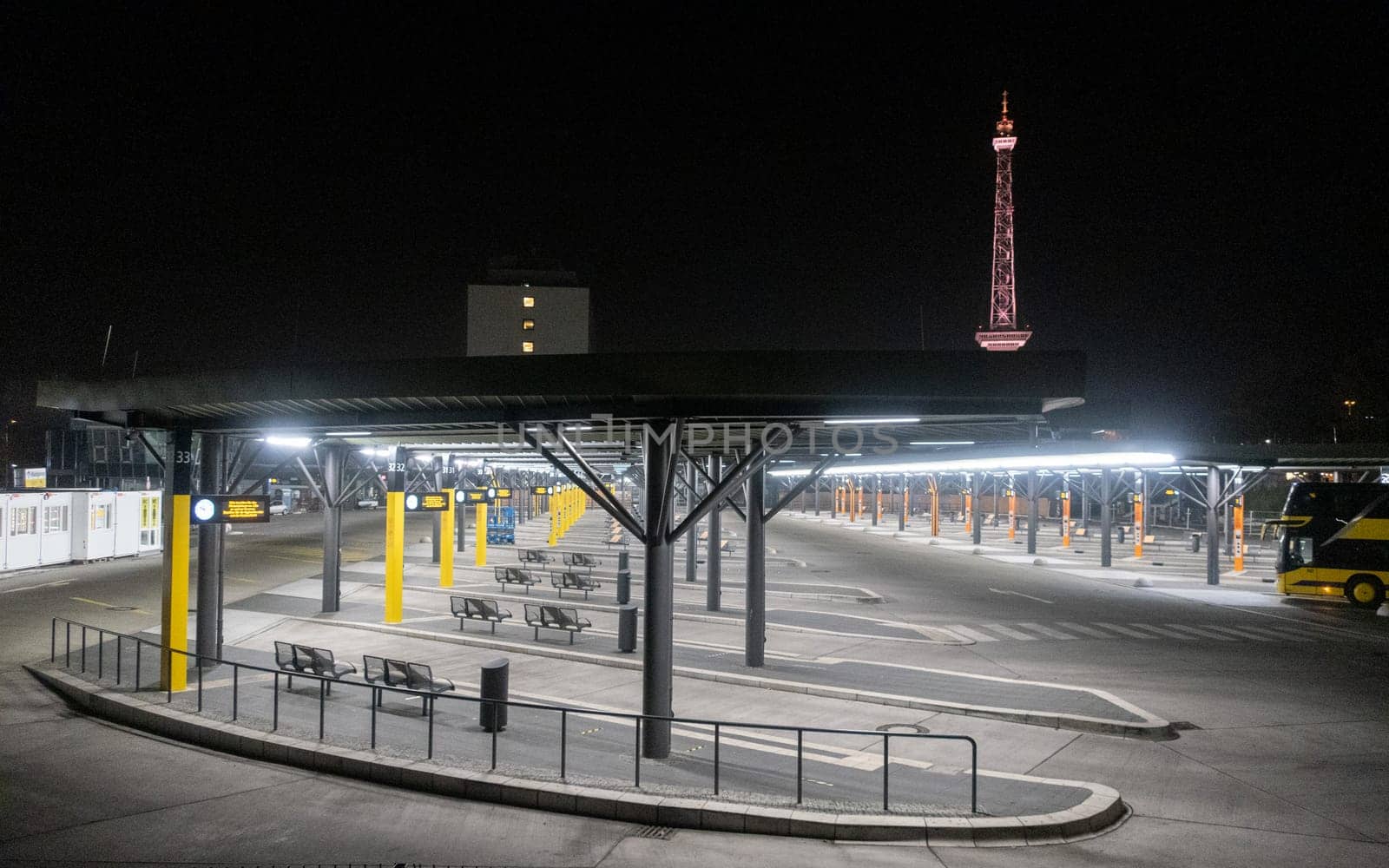 the empty new built central bus station in Berlin because of Corona