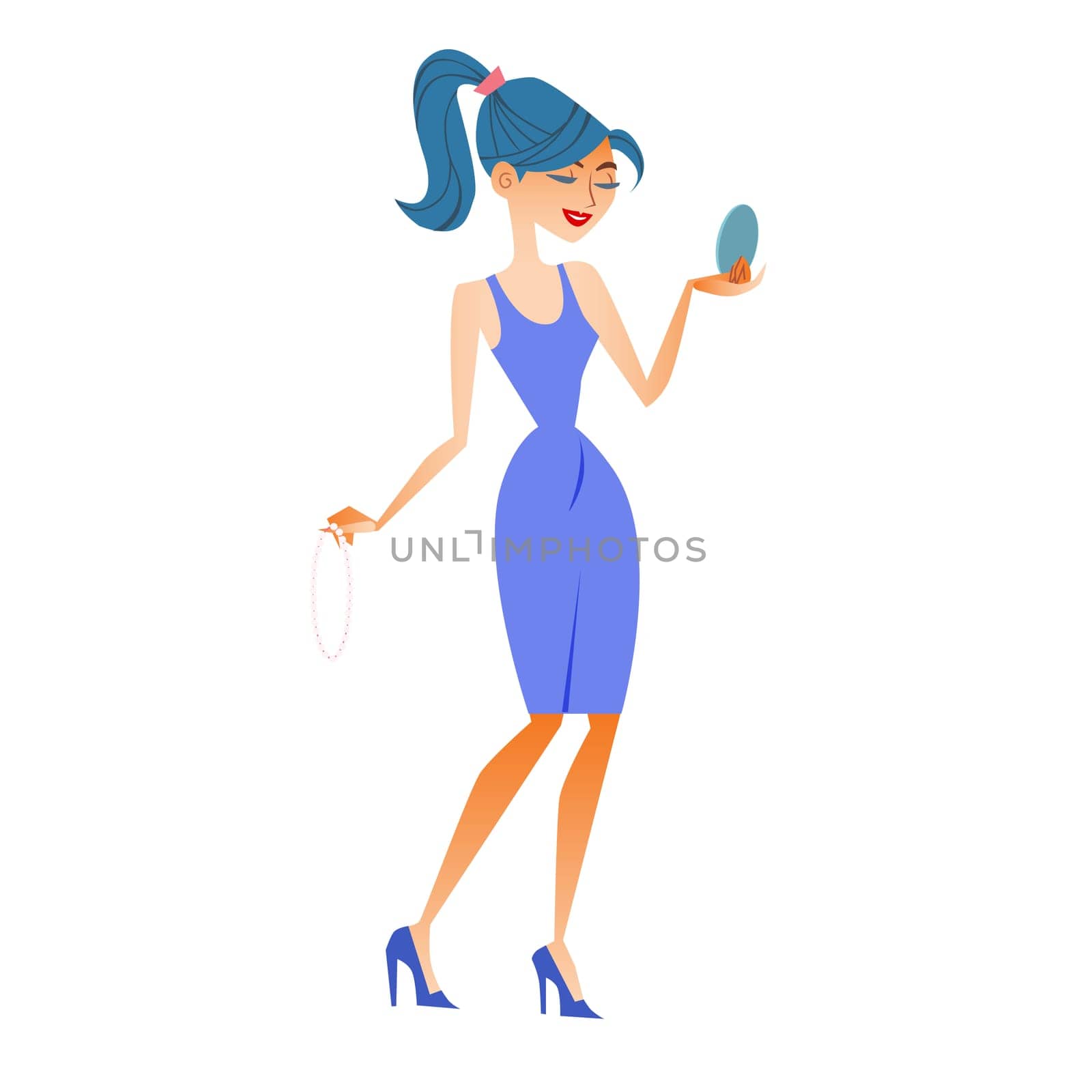 the woman fashionista sees itself in the mirror and tries on the jewels buy decoration