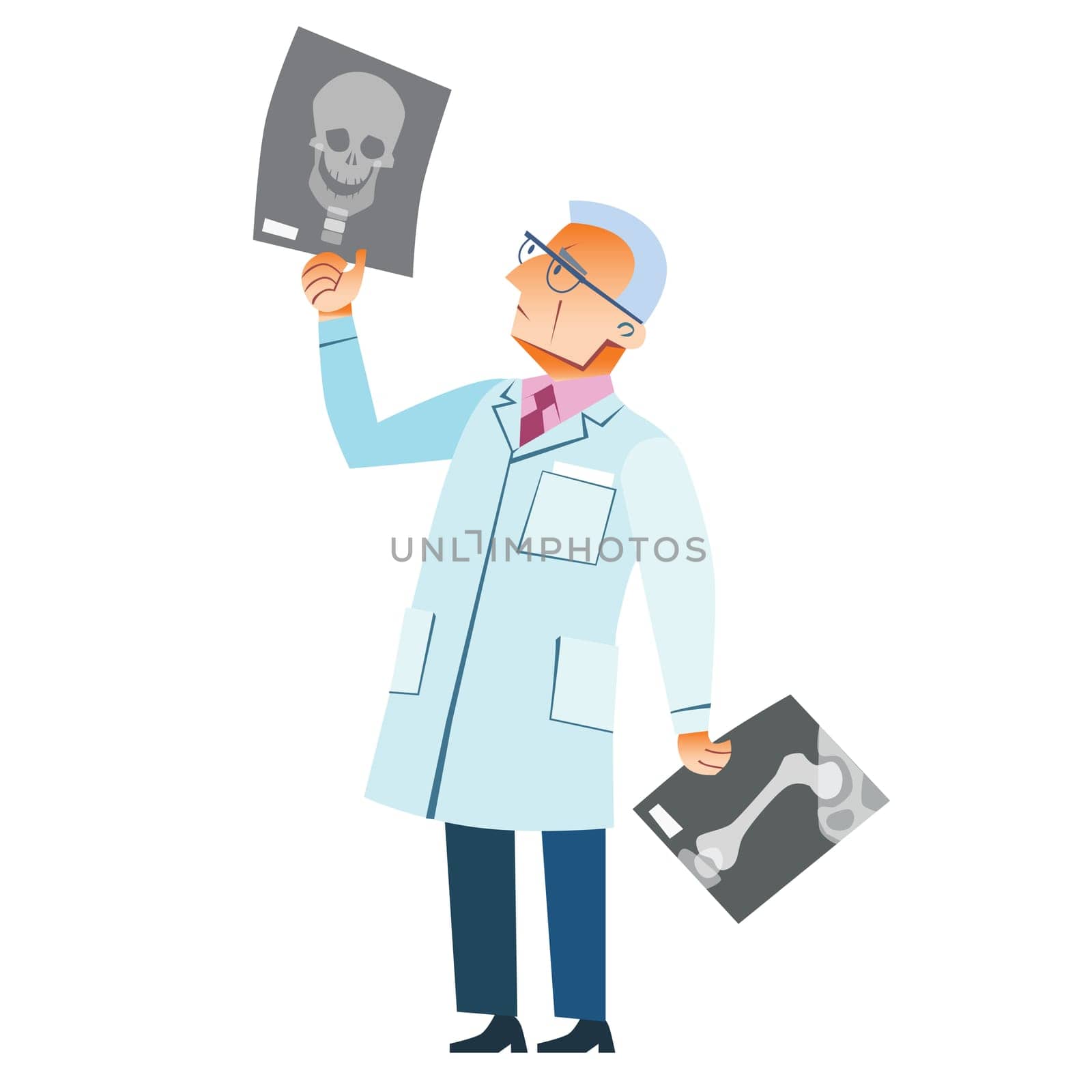 The orthopedic doctor examines an x-ray of a fracture of the skull medicine health