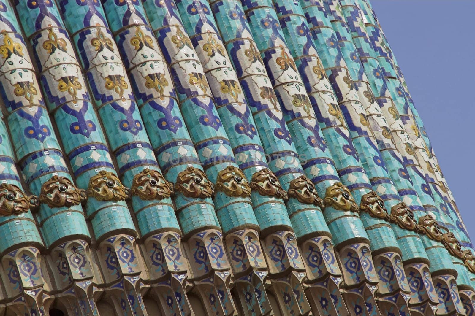 Fragment of a tiled wall with Arabic mosaic of an ancient mosque in Saint Petersburg, Russia.