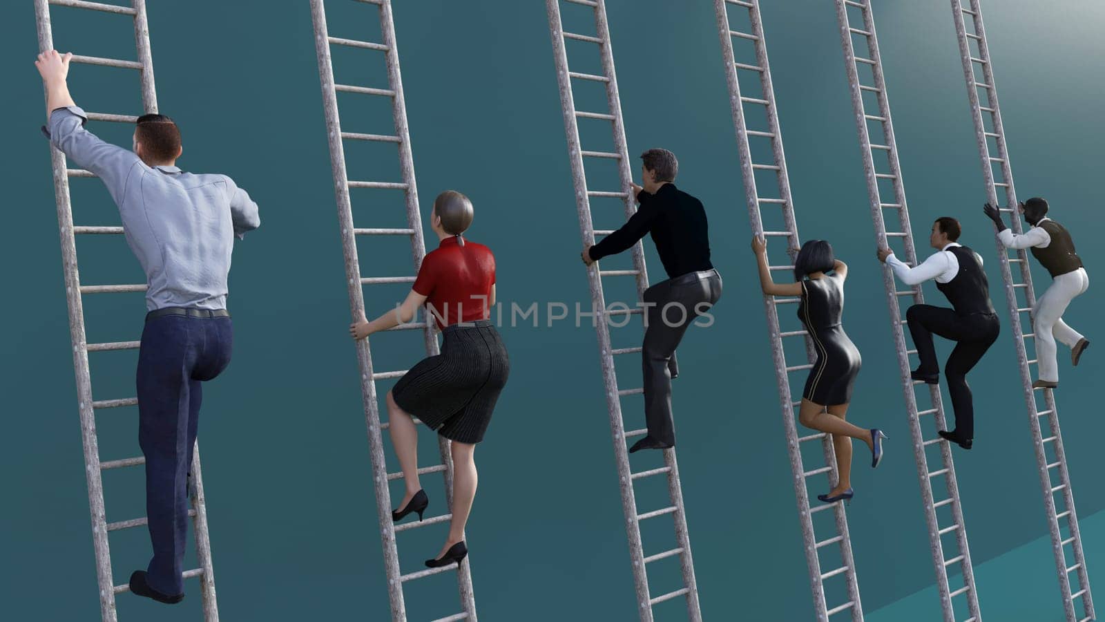 Business Competition with People Going Up Career Ladder