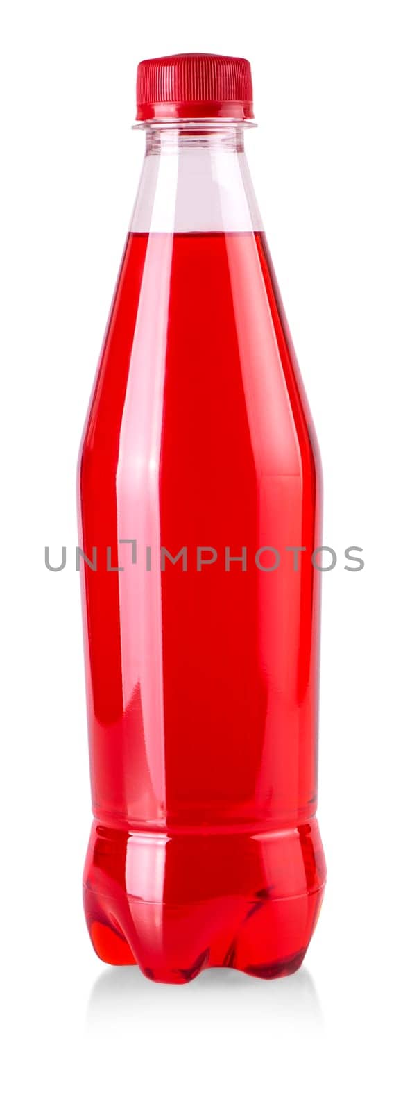 The Plastic bottle with red lemonade isolated on white background