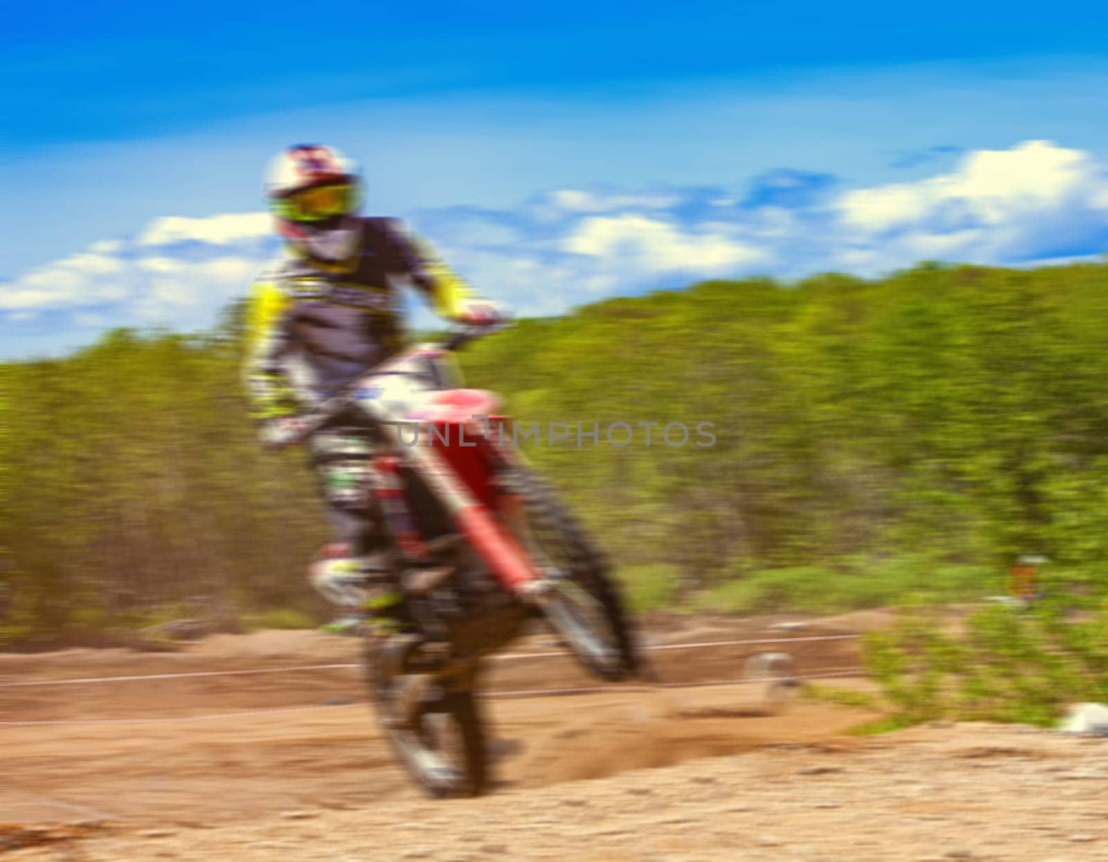 Kamchatka, Russia- 29 June 2019: Motocross riders practice tricks on their dirt bikes on a sunny day in Kamchatka