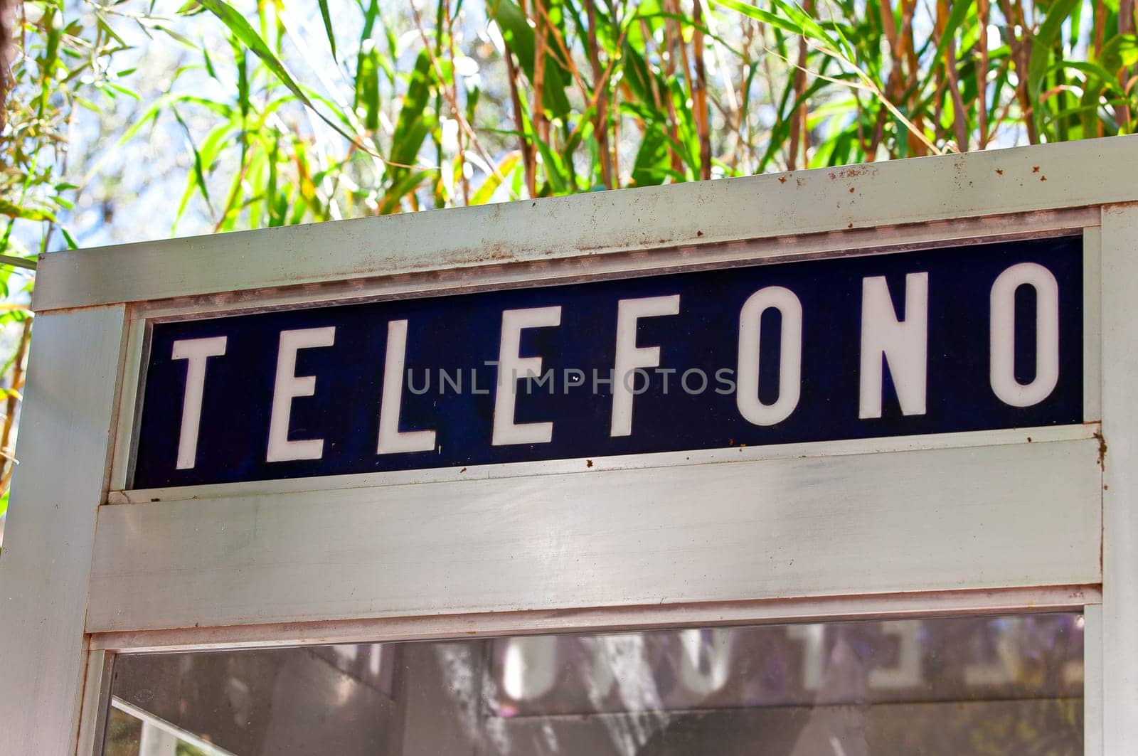 The Fragment of telephone box in Barcelona, Spain