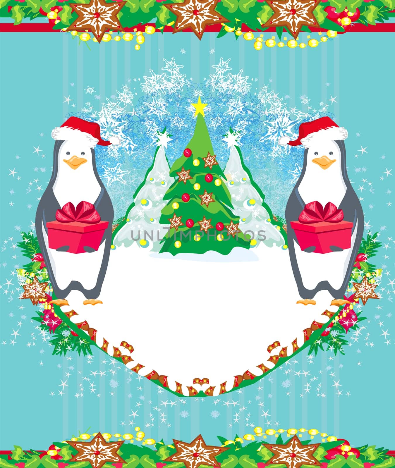 Penguin with Christmas gift - funny card