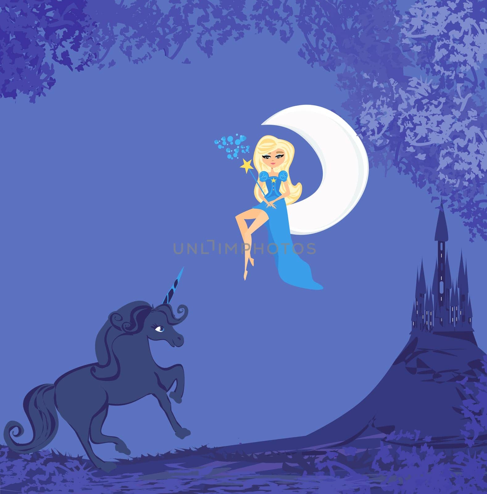 beautiful fairy sits on the moon