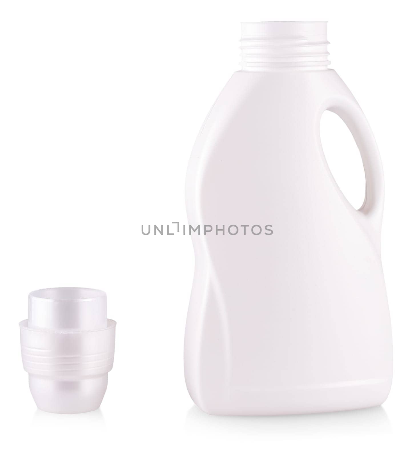white opened plastic bottle with a handle on white