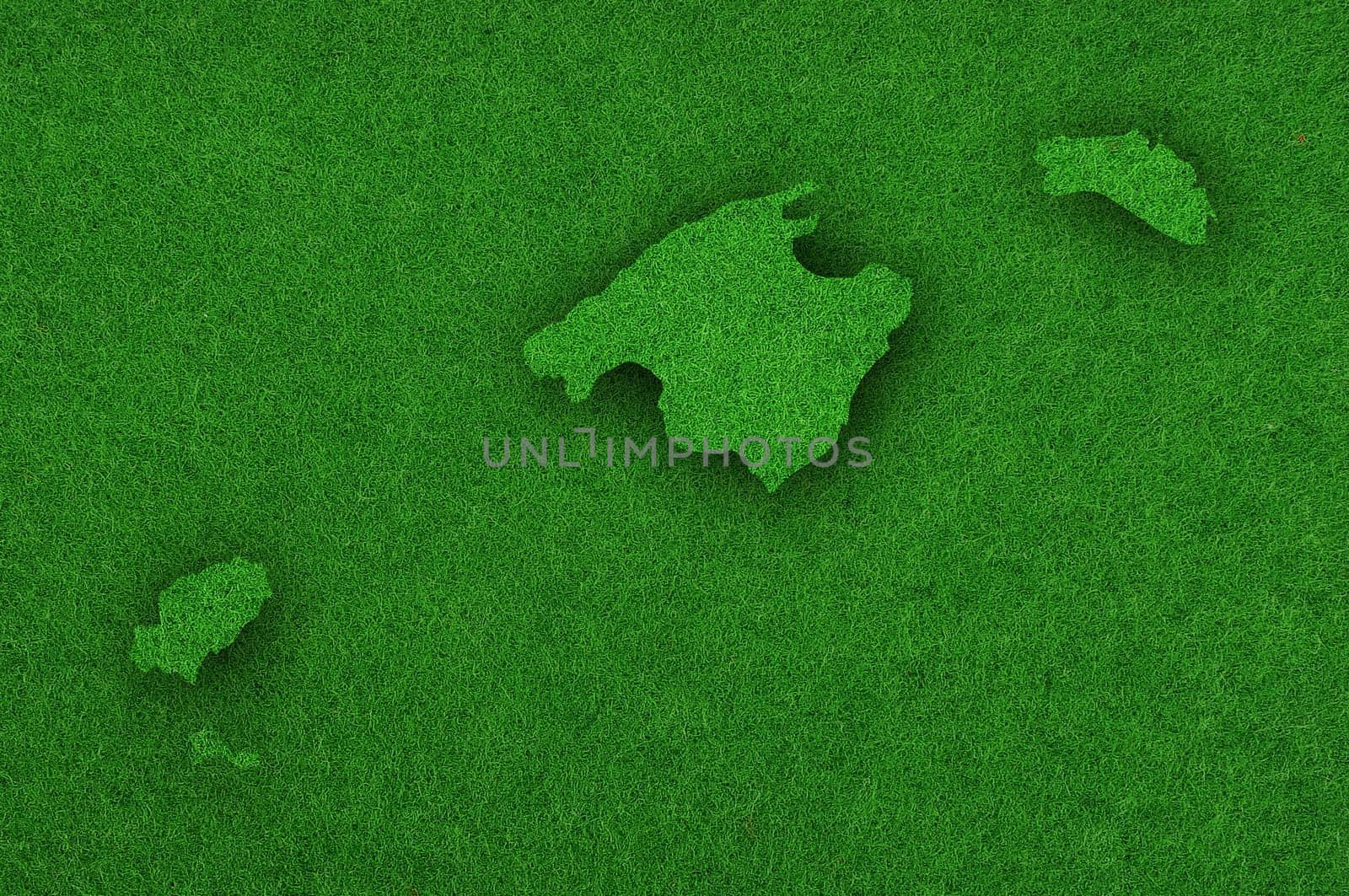 Map of Balearic Islands on green felt
