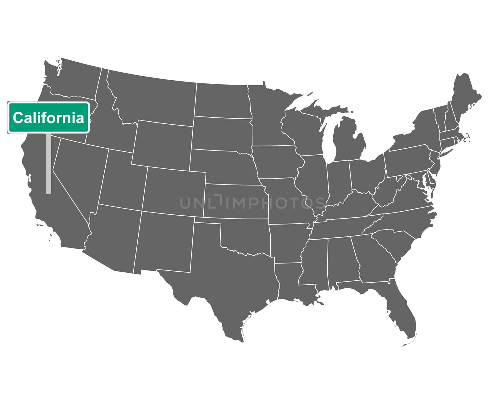 California state limit sign and map of USA