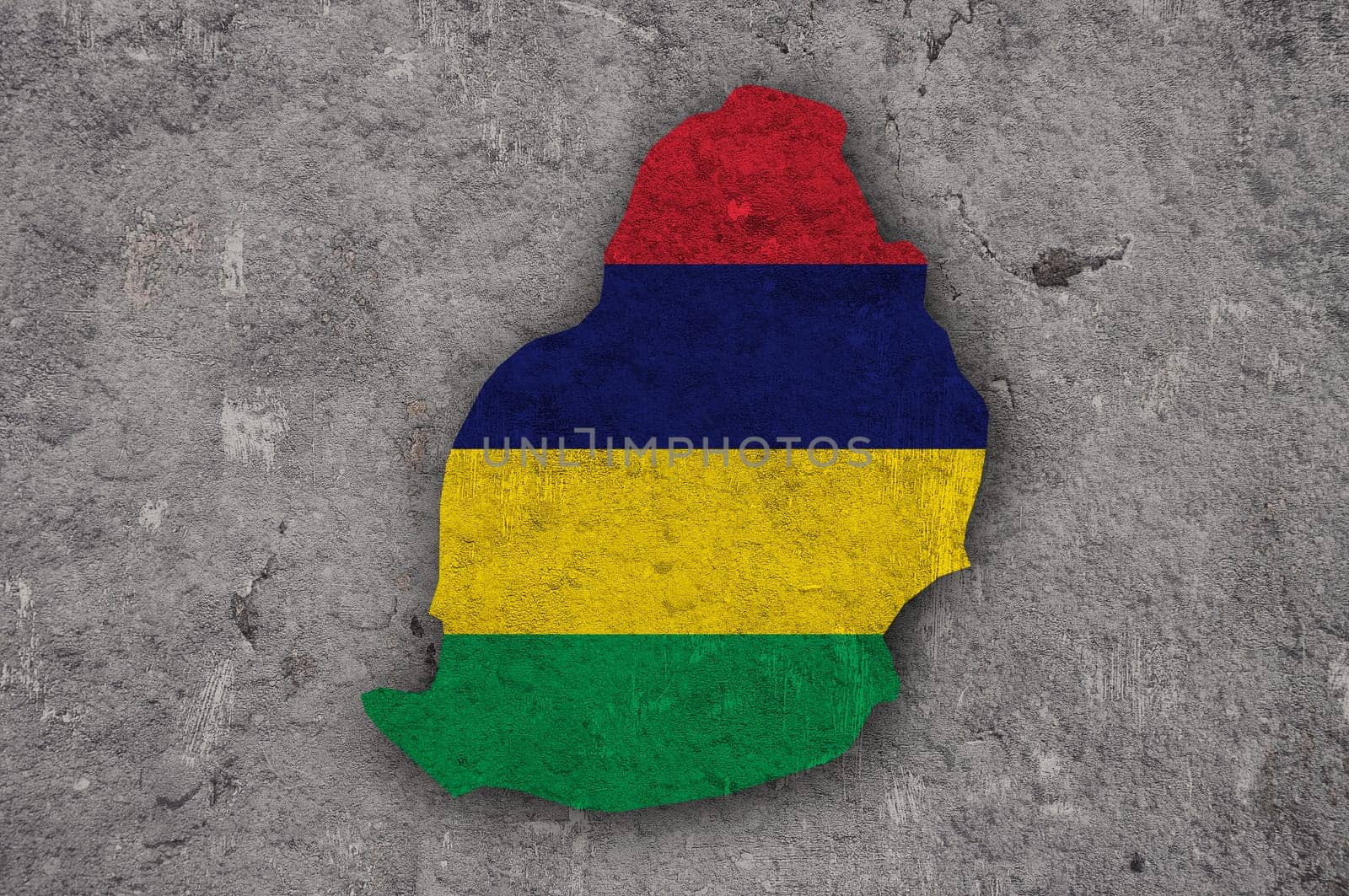 Map and flag of Mauritius on weathered concrete