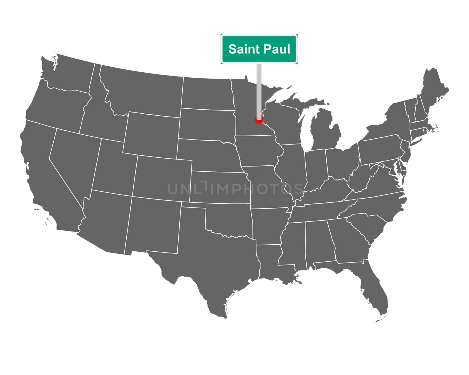 Saint Paul city limit sign and map of USA
