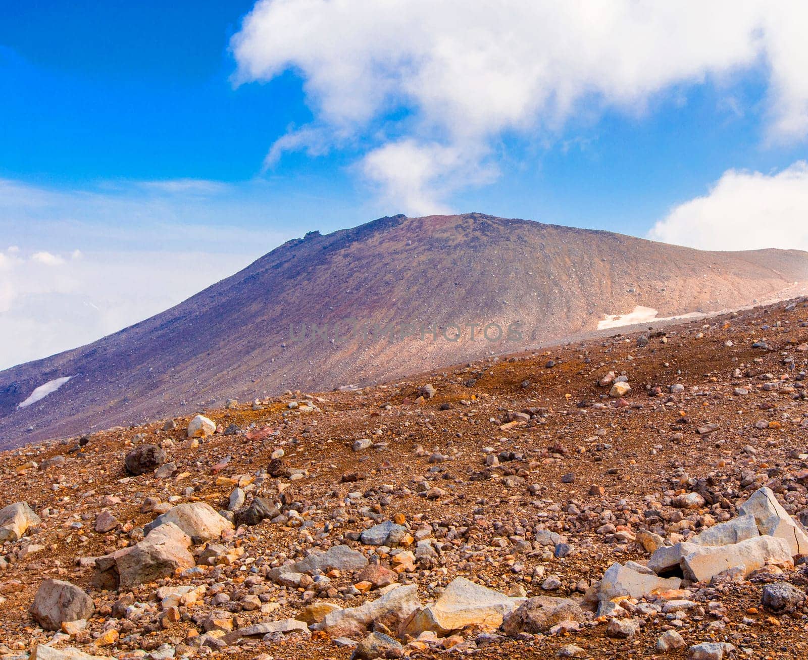 Stone plateau on the volcano Gorely on Kamchatka
