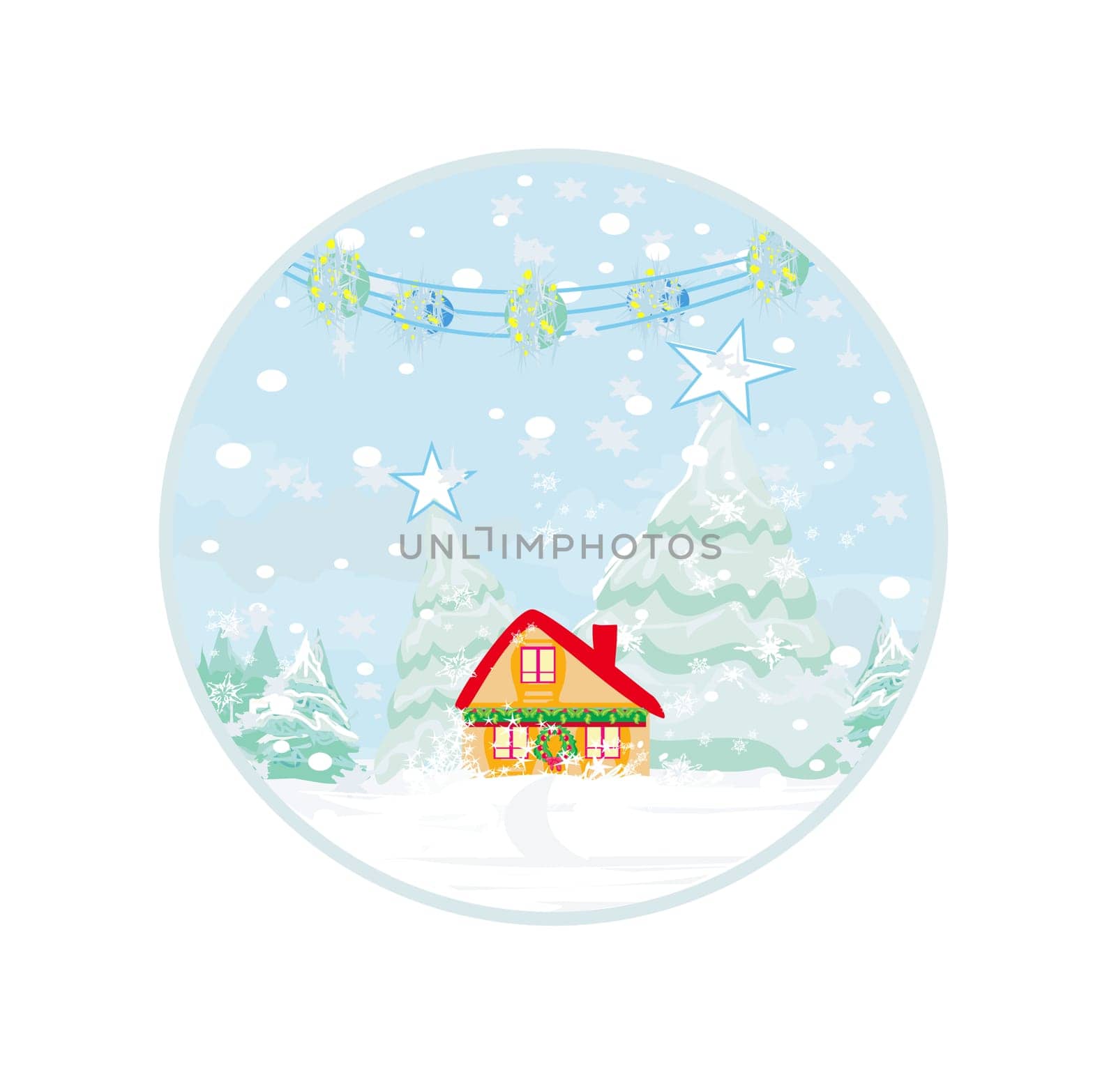 Abstract Christmas card with a winter landscape