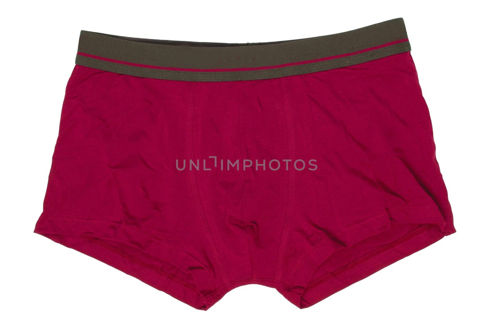 Male underwear isolated. Close-up of a red brown boxer short isolated on a white background. Mens underwear fashion.