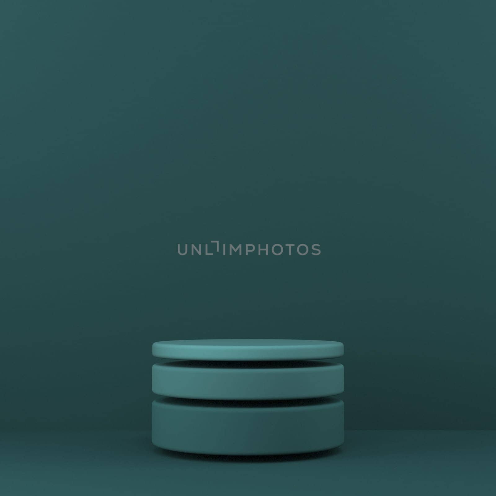 Mock up podium for product presentation three gradient colored cylinders 3D render illustration on green background