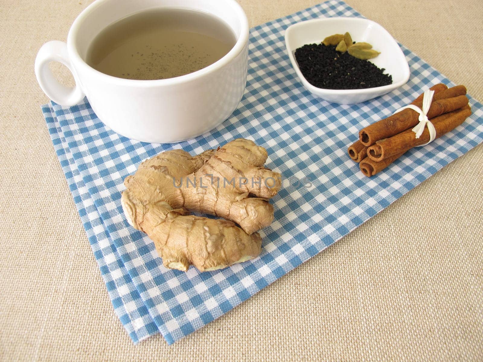 Spice tea, chai with black cumin seeds, ginger, cinnamon and cardamom