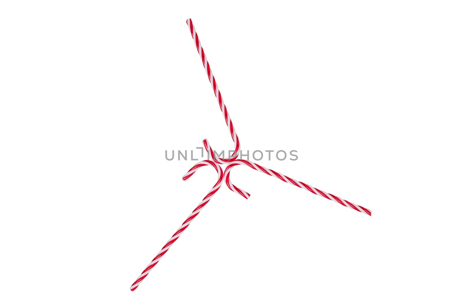 Pastries, desserts and sweets. Traditional Christmas red and white striped candy canes isolated on a white background. Clipping path included.